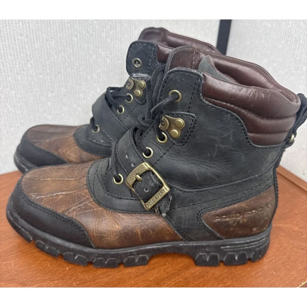 Polo Ralph Lauren Polo Sport Mens Leather Duck Boots Brown Size 7 B Mid Calf